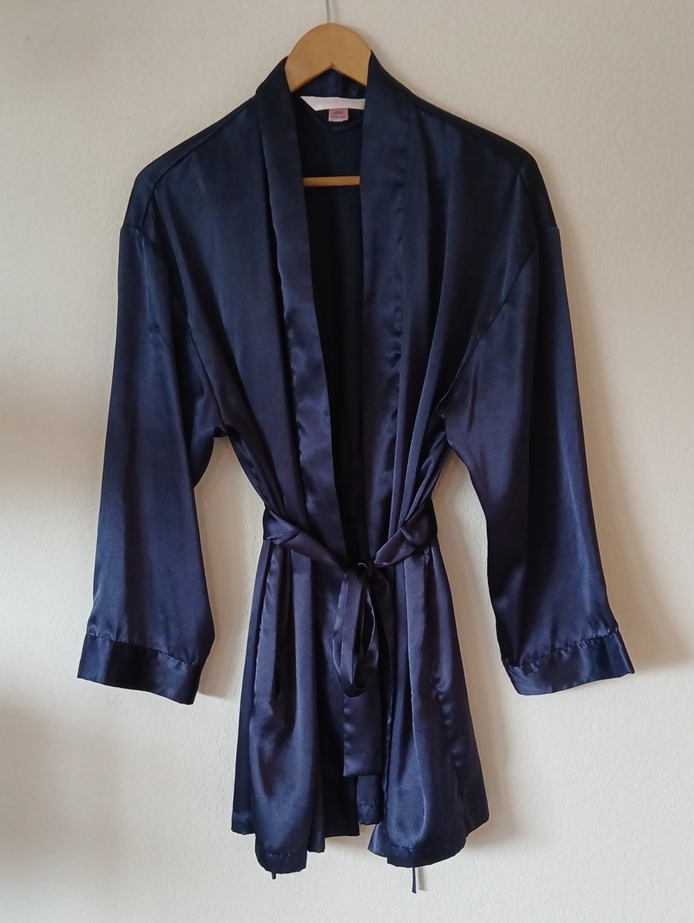 Vintage Victoria's Secret Blue Satin Robe With Sash And Pockets OS